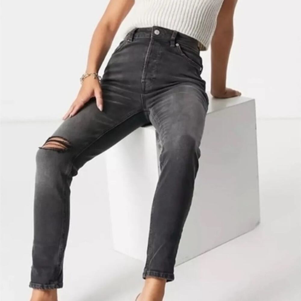 We the Free Mom Jeans Women's 26 Zuri in Dusty Roads Washed Black Button Fly